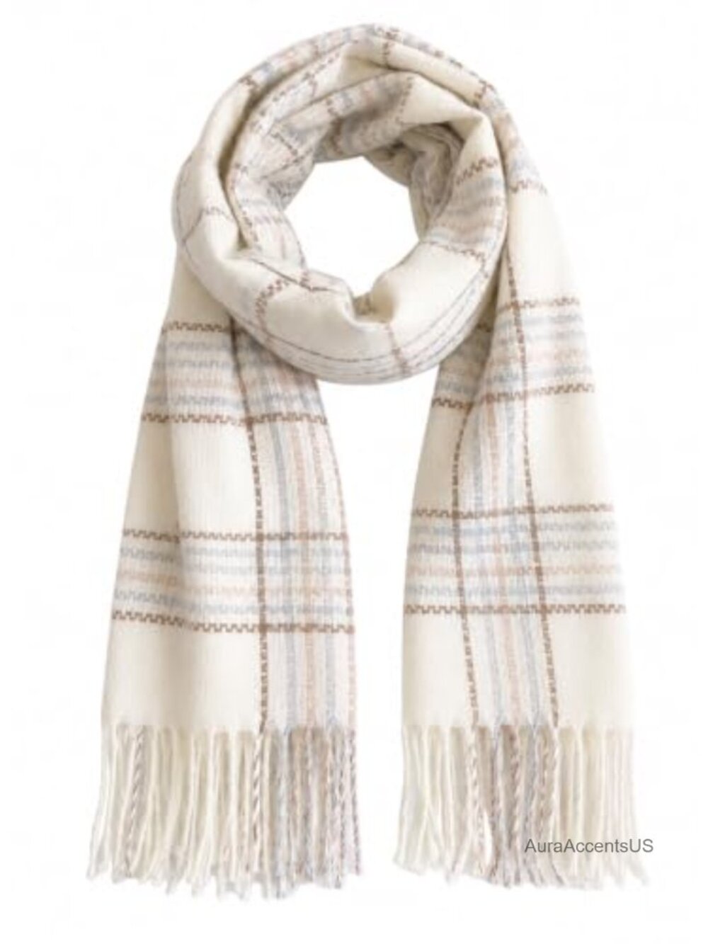Women Plaid Winter Scarf Soft Cozy Wrap Shawl with Tassel Fringe